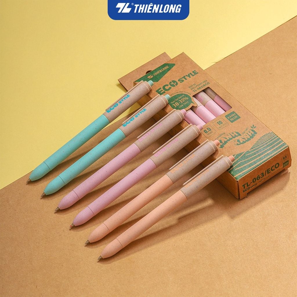 Bút bi Thiên Long ECO Style TL-063/ECO - Mực Xanh - Chất liệu từ vỏ cám trấu
