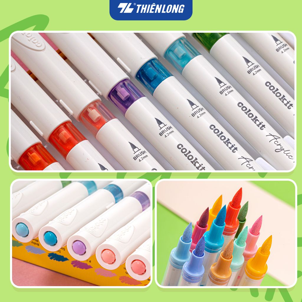 Pastel Acrylic Markers Bút sơn/ Bút lông 6/12/24 màu ThiênLong Colokit - Màu sắc tươi sáng, Mượt tay đều màu