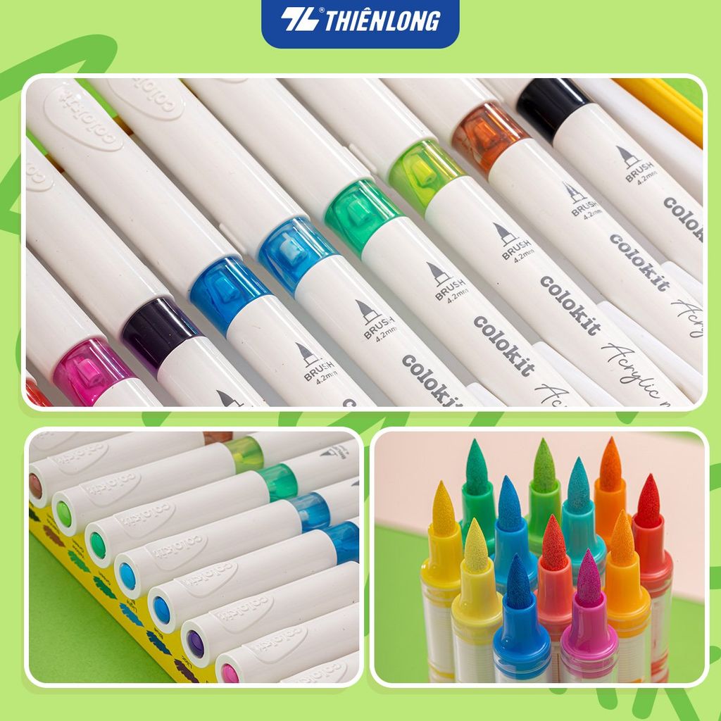Acrylic Markers Bút sơn/ Bút lông 6/12/24 màu ThiênLong Colokit - Màu sắc tươi sáng, Mượt tay đều màu