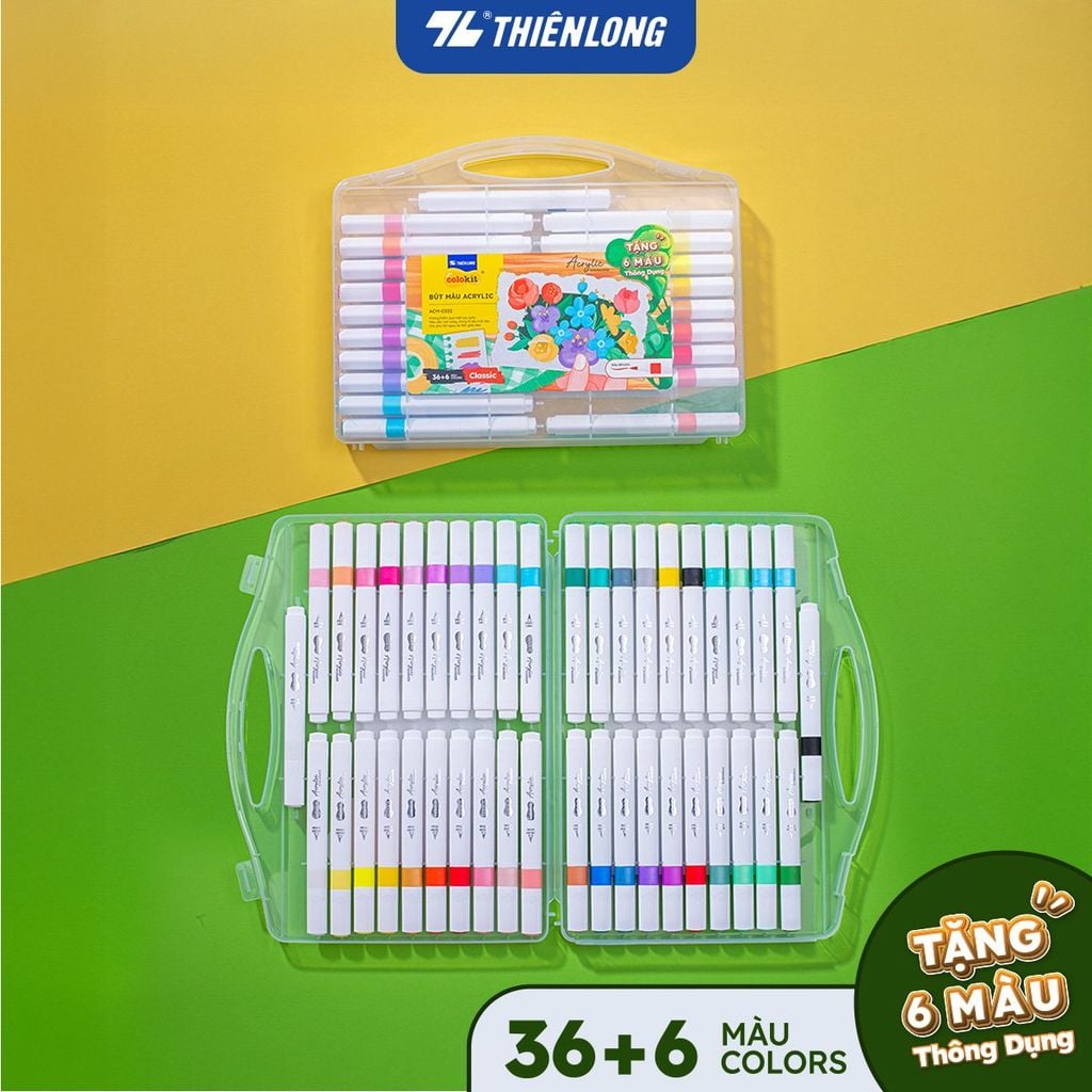 [Tặng 2/4/6 màu] Acrylic Markers/ Bút sơn/ Bút lông 12/24/36 màu ThiênLong Colokit - Màu sắc tươi sáng, Không thấm qua mặt giấy