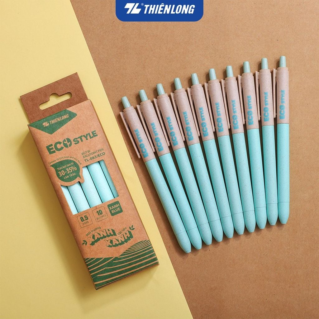 Bút bi Thiên Long ECO Style TL-063/ECO - Mực Xanh - Chất liệu từ vỏ cám trấu