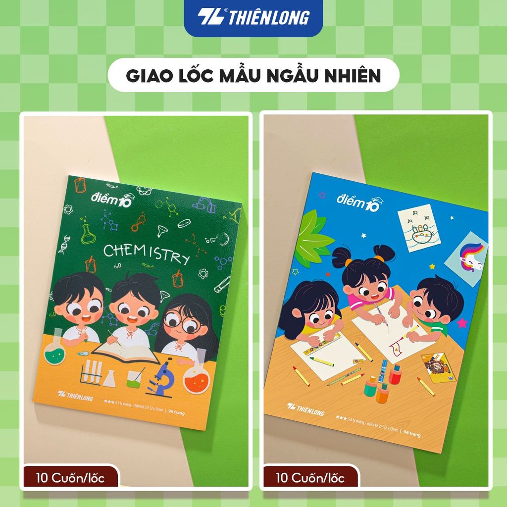 Tập học sinh 96 trang 5 ô ly vuông 80 gsm Điểm 10 TP-NB074 (hình ngẫu nhiên)
