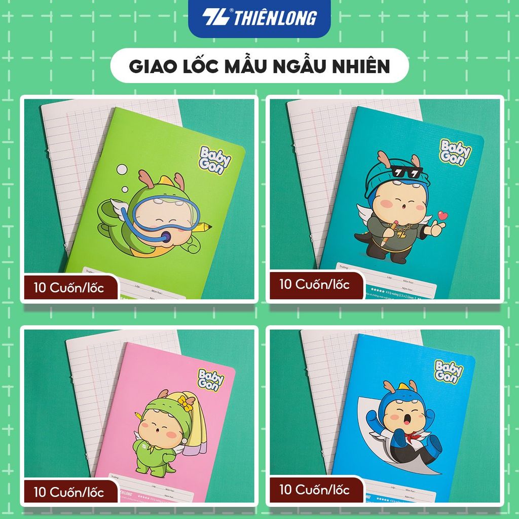 [TẶNG 02 CUỐN] Combo 10 Tập học sinh 80 trang 4 ô ly vuông 2.5mm 100gsm NB-123 Thiên Long - Mẫu ngẫu nhiên