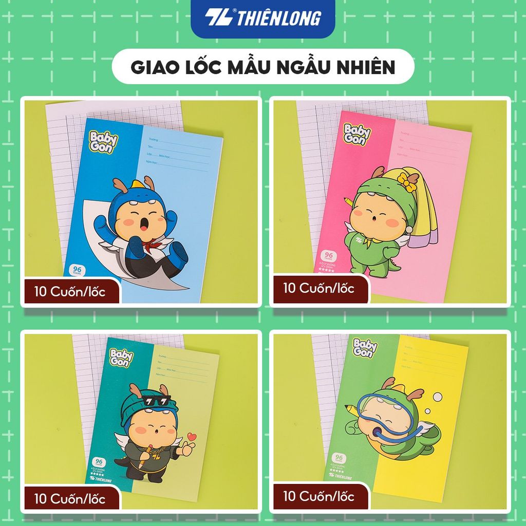 [TẶNG 02 CUỐN] Combo 10 Tập học sinh 96 trang 4 ô ly vuông 2mm 100gsm NB-124 Thiên Long - Mẫu ngẫu nhiên