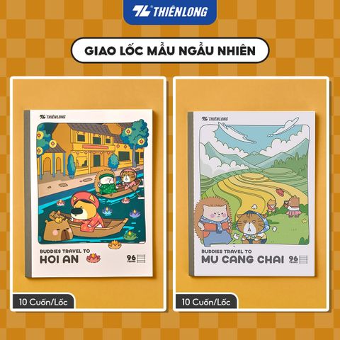 Tập học sinh dán gáy 96 trang 4 ô ly ngang 2mm 70 gsm Thiên Long Buddies Travel NB-152 - Mẫu ngẫu nhiên
