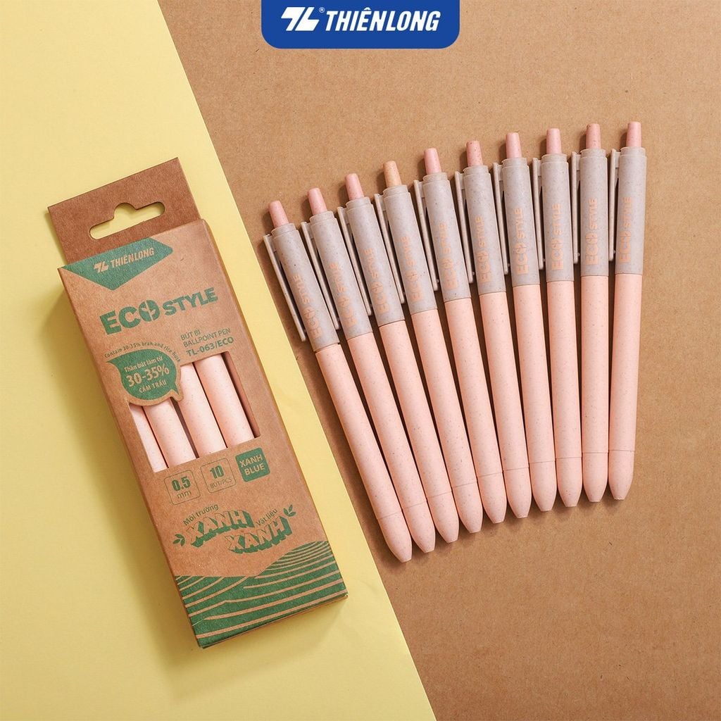 Bút bi Thiên Long ECO Style TL-063/ECO - Mực Xanh - Chất liệu từ vỏ cám trấu