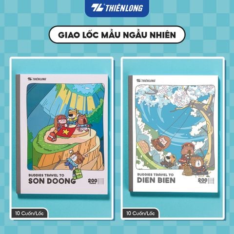 Tập dán gáy 200 trang 4 ô ly ngang 2mm 70 gsm Thiên Long Buddies Travel NB-153 – Mẫu ngẫu nhiên