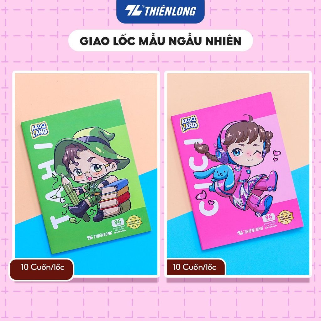 Combo 5/10 Tập học sinh chống lem 96 trang 4 ô ly vuông 2mm 120gsm Thiên Long NB-121/AK - Akooland thế giới học cụ thần kỳ - Mẫu ngẫu nhiên