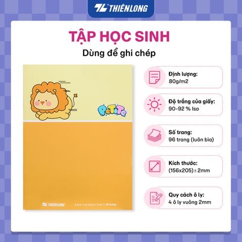 Combo 5 Tập học sinh Thiên Long PeTiTe 96 trang 4 ô Ly vuông 2mm 80 gsm TP-NB053 – Mẫu ngẫu nhiên