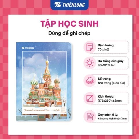 Tập học sinh 120 trang kẻ ngang 7mm 70 gsm Thiên Long Buddies Travel TP-NB104 - Mẫu ngẫu nhiên