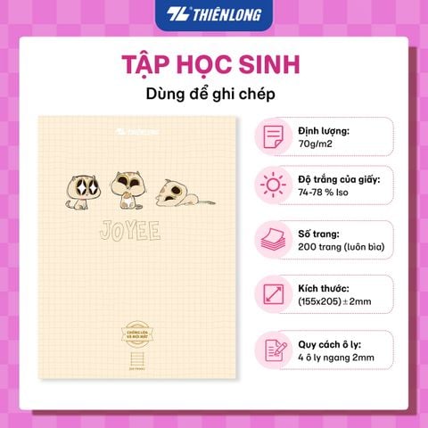 Tập học sinh chống lóa 4 ô ly ngang 2mm 200 trang 70 gsm Thiên Long Joyee NB-147 - Mẫu ngẫu nhiên