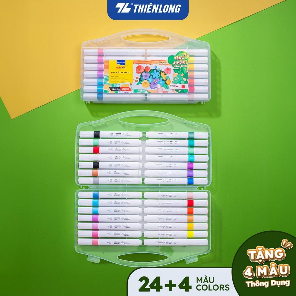 [Tặng 2/4/6 màu] Acrylic Markers/ Bút sơn/ Bút lông 12/24/36 màu ThiênLong Colokit - Màu sắc tươi sáng, Không thấm qua mặt giấy