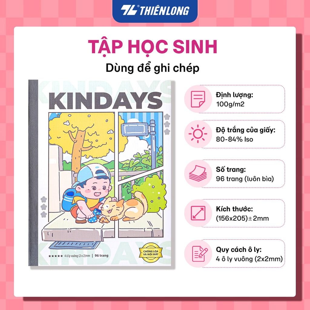 Tập học sinh 96 trang 4 ôly vuông 100 gsm Thiên Long KINDAYS - Mẫu ngẫu nhiên