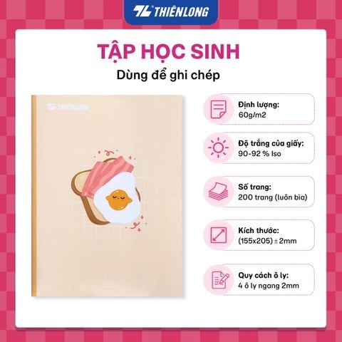 Tập học sinh Thiên Long 200 trang 4 ô ly ngang 2mm 60 gsm TP-NB066 - Mẫu ngẫu nhiên