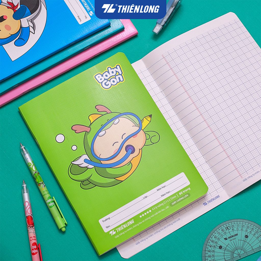 [TẶNG 01 CUỐN] Combo 5 Tập học sinh 80 trang 4 ô ly vuông 2.5mm 100gsm NB-123 Thiên Long - Mẫu ngẫu nhiên