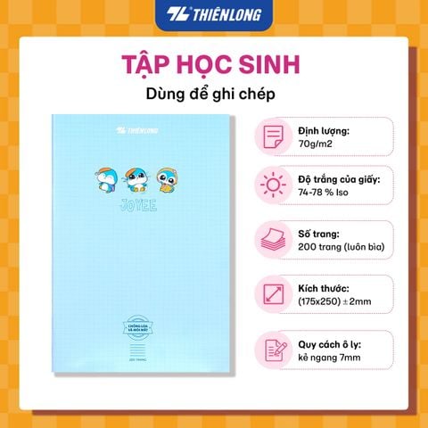 Tập chống lóa 200 trang kẻ ngang 7mm 70 gsm Thiên Long Joyee NB-143 - Mẫu ngẫu nhiên