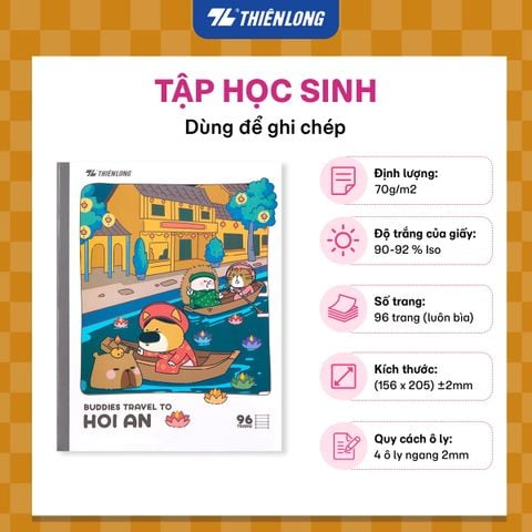 Tập học sinh dán gáy 96 trang 4 ô ly ngang 2mm 70 gsm Thiên Long Buddies Travel NB-152 - Mẫu ngẫu nhiên