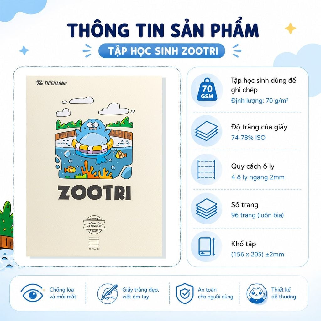Tập học sinh chống lóa 96 trang 4 ô ly ngang 2mm 70gsm Thiên Long NB-146 - Mẫu ngẫu nhiên