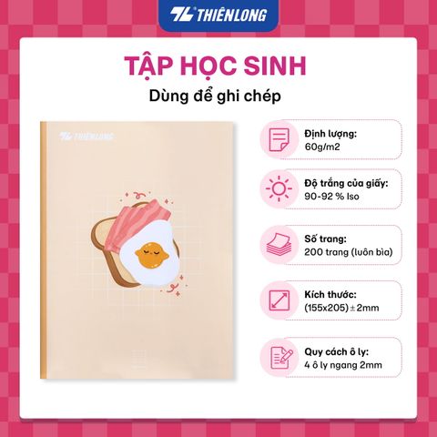 Combo 5 Tập học sinh Thiên Long 200 trang 4 ô ly ngang 2mm 60 gsm TP-NB066 - Mẫu ngẫu nhiên
