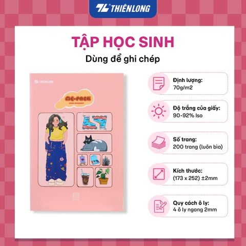 Tập học sinh 200 trang 4ôly ngang 2mm 70 gsm Thiên Long Me Pack NB-149 – Mẫu ngẫu nhiên