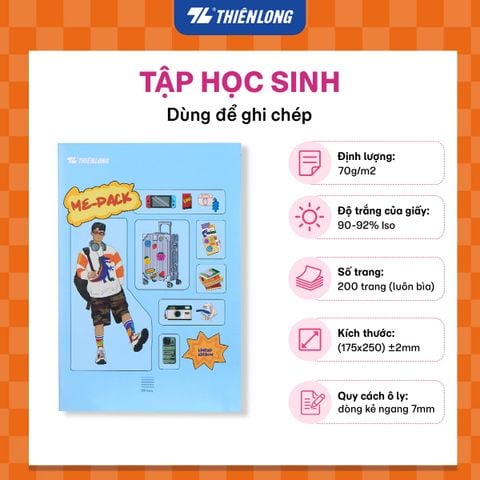 Tập học sinh 200 trang kẻ ngang 7mm 70 gsm Thiên Long Me Pack NB-148 – Mẫu ngẫu nhiên