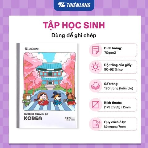 Tập dán gáy 120 trang kẻ ngang 7mm 70 gsm Thiên Long Buddies Travel NB-151 - Mẫu ngẫu nhiên