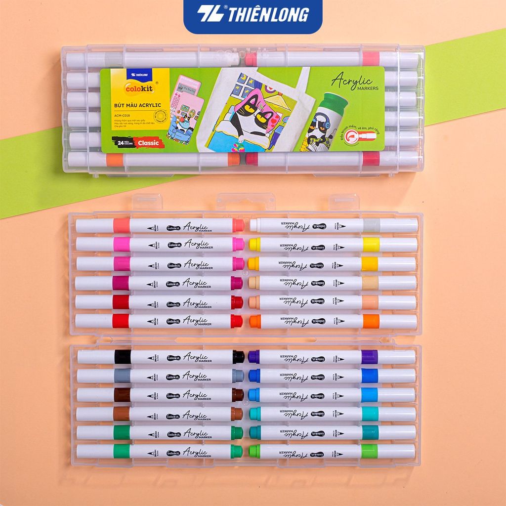Acrylic Markers/ Bút sơn/ Bút lông 12/24/36 màu ThiênLong Colokit - Màu sắc tươi sáng, Không thấm qua mặt giấy