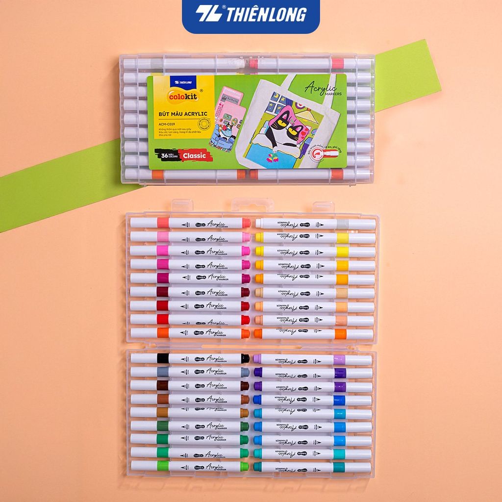 Acrylic Markers/ Bút sơn/ Bút lông 12/24/36 màu ThiênLong Colokit - Màu sắc tươi sáng, Không thấm qua mặt giấy
