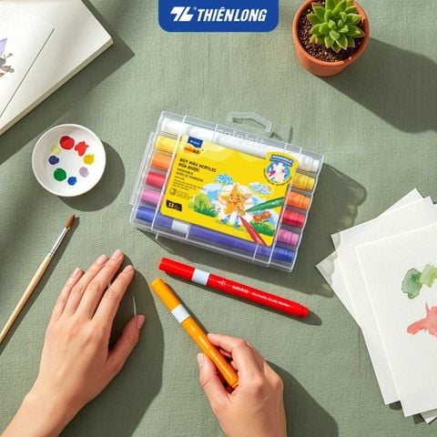 Washable Acrylic Markers / Bút sơn/ Bút lông Thiên Long 12/24/36 màu - Màu sắc tươi sáng, dễ dàng rửa sạch