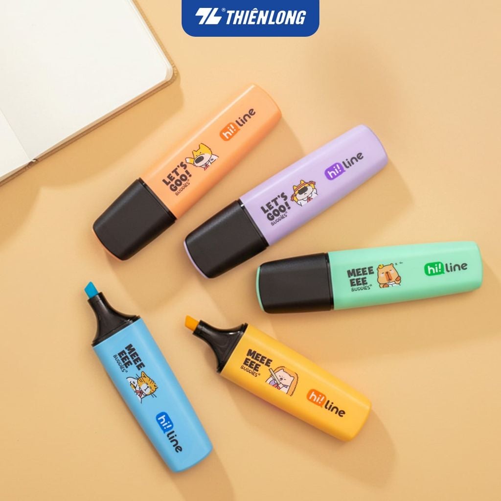 Bút dạ quang màu Pastel Hi! Line Thiên Long HL-023 - Đầu bút siêu mềm, lướt giấy nhẹ êm