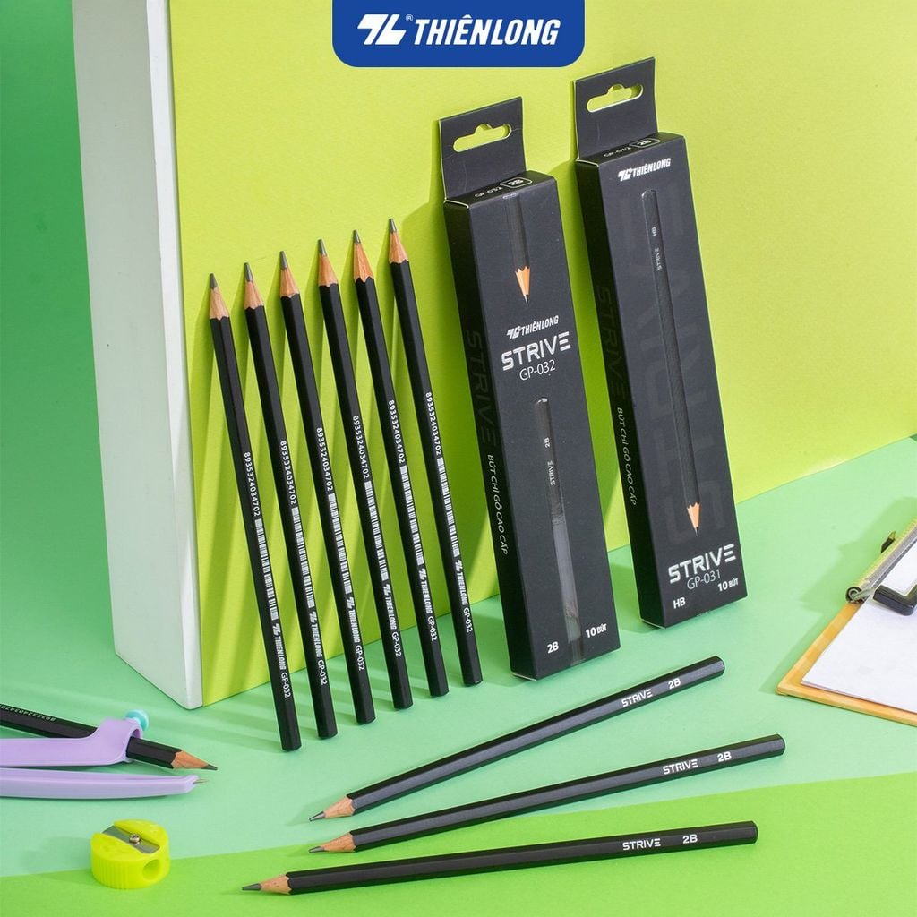 Combo 10 Bút chì gỗ HB - 2B Strive Thiên Long