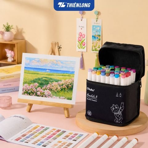 Bộ 48 màu bút marker gốc cồn Ohuhu Honolulu B hai đầu Brush Fine AM-C010 - Tặng kèm Túi Đựng