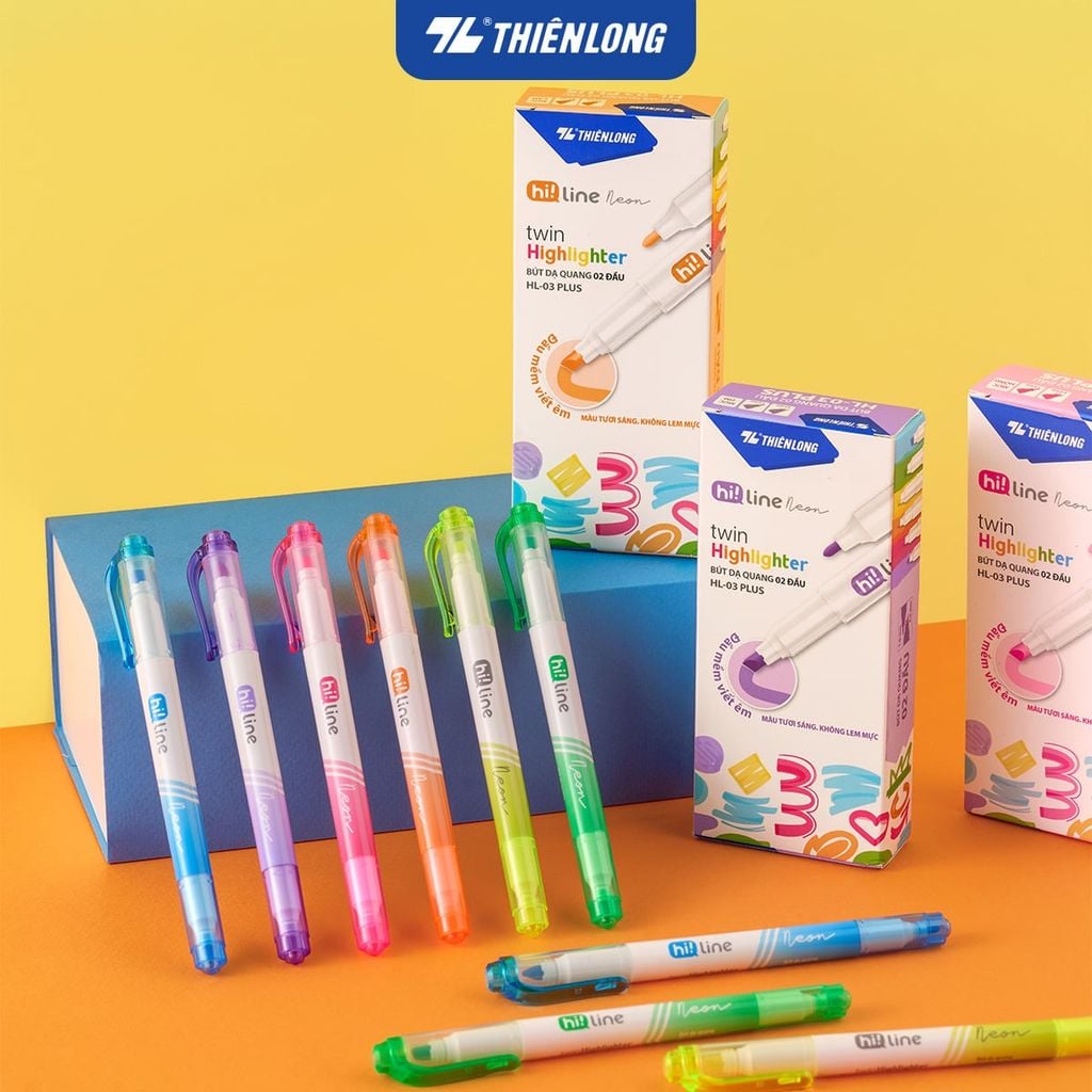 Bút dạ quang Thiên Long HL-03/PLUS - 2 đầu bút siêu mềm, lướt giấy nhẹ êm