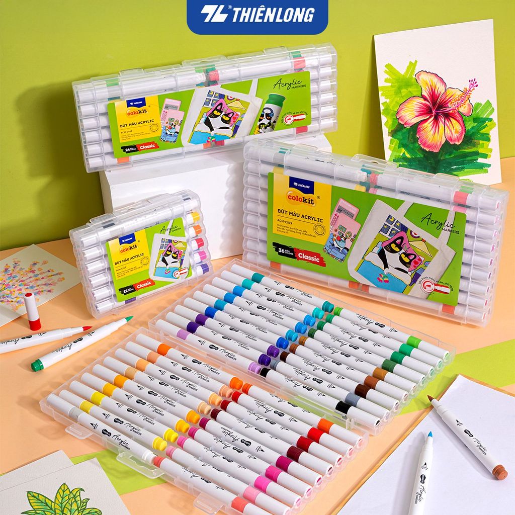 Acrylic Markers/ Bút sơn/ Bút lông 12/24/36 màu ThiênLong Colokit - Màu sắc tươi sáng, Không thấm qua mặt giấy