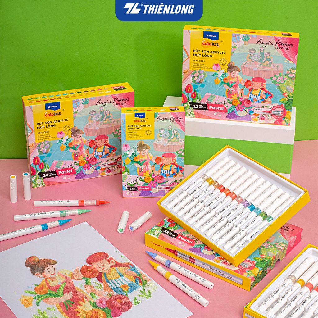 Pastel Acrylic Markers Bút sơn/ Bút lông 6/12/24 màu ThiênLong Colokit - Màu sắc tươi sáng, Mượt tay đều màu