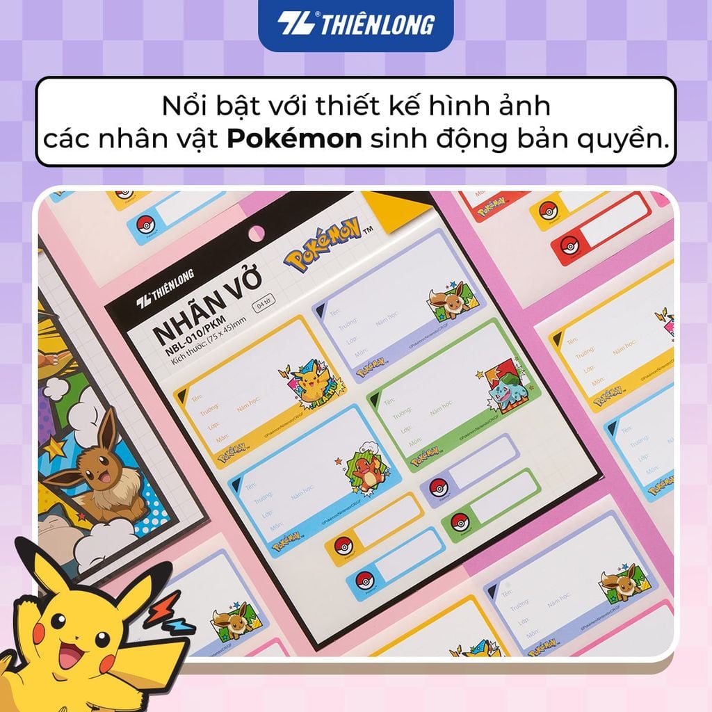 Nhãn vở - Nhãn tập Thiên Long Pokémon NBL-010/PKM