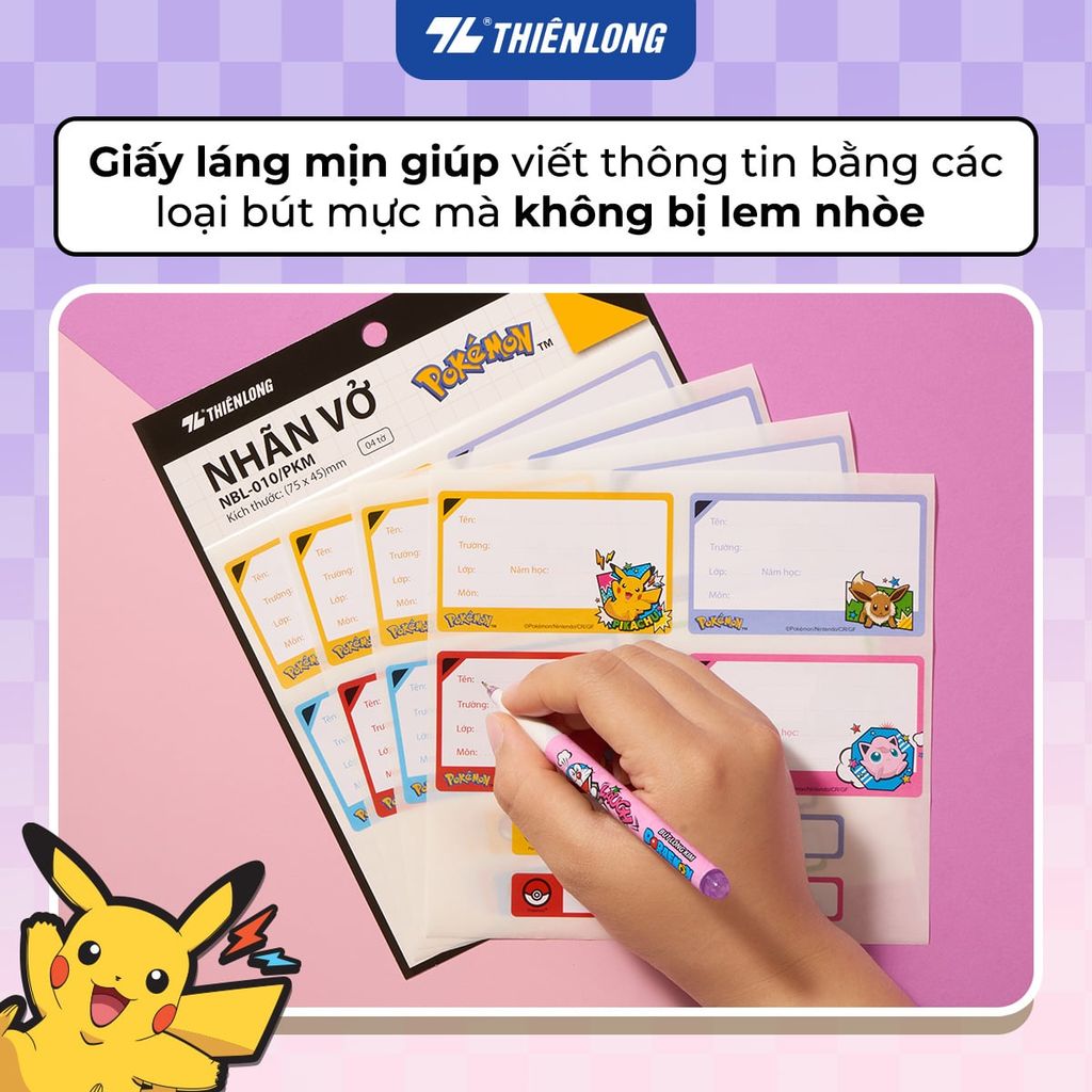 Nhãn vở - Nhãn tập Thiên Long Pokémon NBL-010/PKM