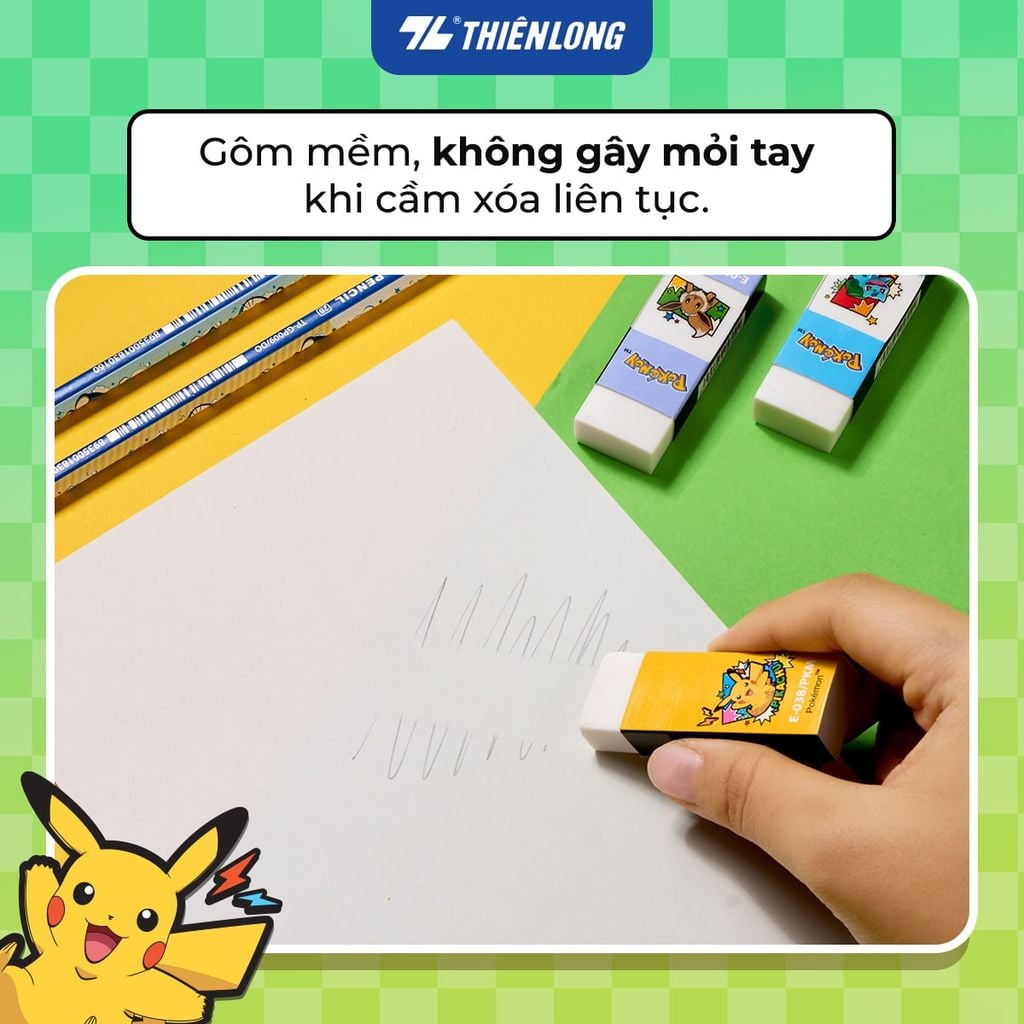 Gôm tẩy Thiên Long Pokémon kháng khuẩn Nhật Bản - Mẫu ngẫu nhiên