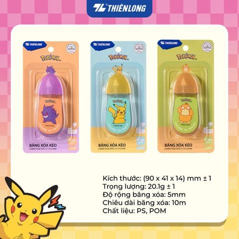 Băng xóa kéo Thiên Long Pokémon CT-012/PKM 5mm x 10m – Khô Nhanh, Che Phủ Tốt