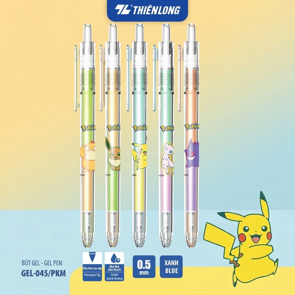 Bút Gel Thiên Long Pokémon GEL-045/PKM – Mực Xanh 0.5mm