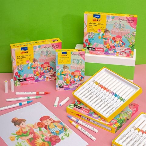 Pastel Acrylic Markers Bút sơn/ Bút lông 6/12/24 màu ThiênLong Colokit - Màu sắc tươi sáng, Mượt tay đều màu