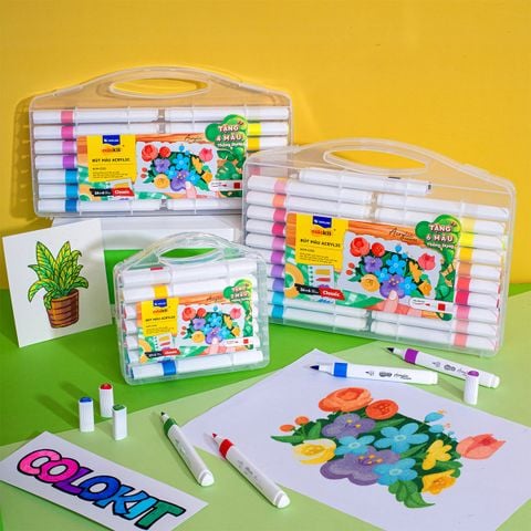 [Tặng 2/4/6 màu] Acrylic Markers/ Bút sơn/ Bút lông 12/24/36 màu ThiênLong Colokit - Màu sắc tươi sáng, Không thấm qua mặt giấy