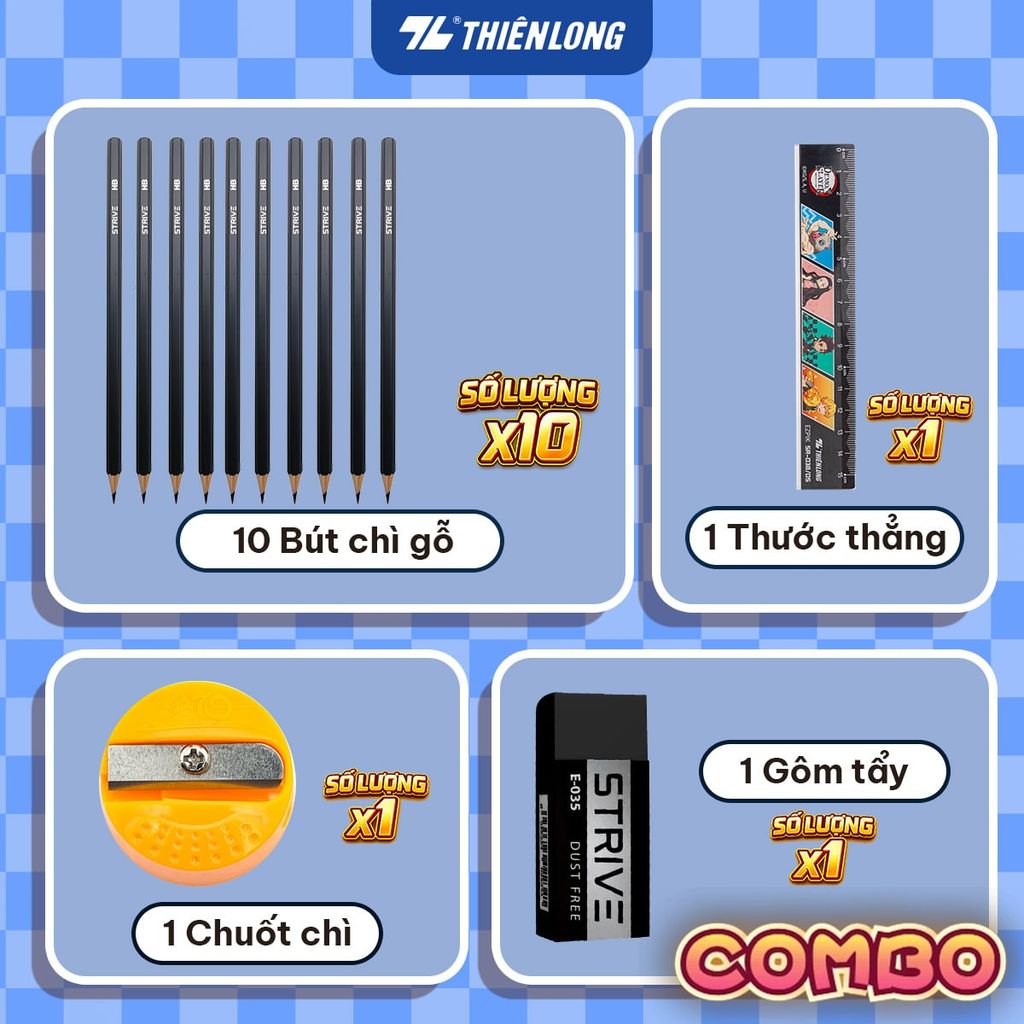 COMBO BÚT CHÌ THIÊN LONG HB/2B/3B/4B BÁM DÍNH TỐT PHÙ HỢP VẼ PHÁC THẢO, LÀM TRẮC NGHIỆM, AN TOÀN TUYỆT ĐỐI - KÈM GÔM, CHUỐT CHÌ, THƯỚC - GIAO MẪU NGẪU NHIÊN