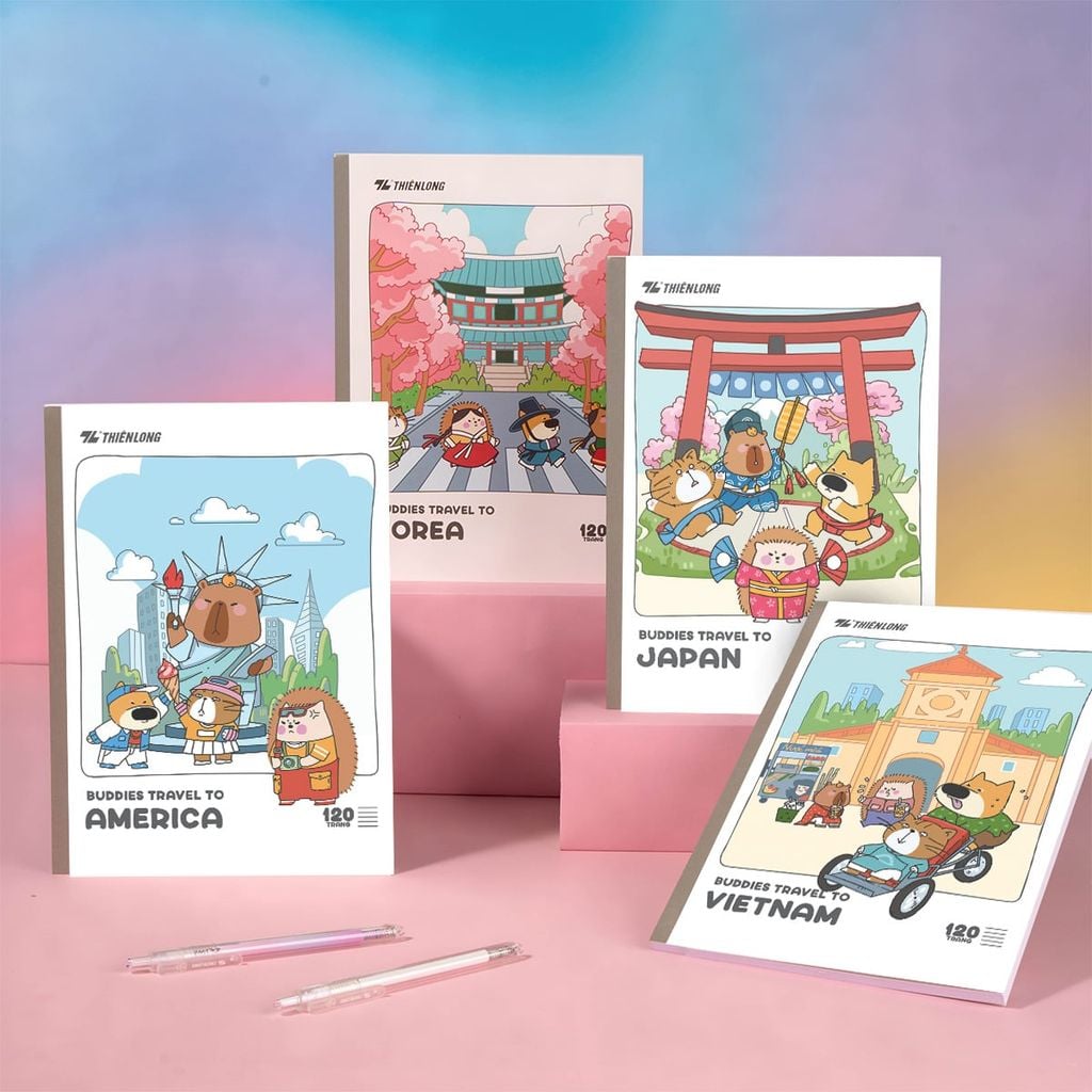 Tập dán gáy 120 trang kẻ ngang 7mm 70 gsm Thiên Long Buddies Travel NB-151