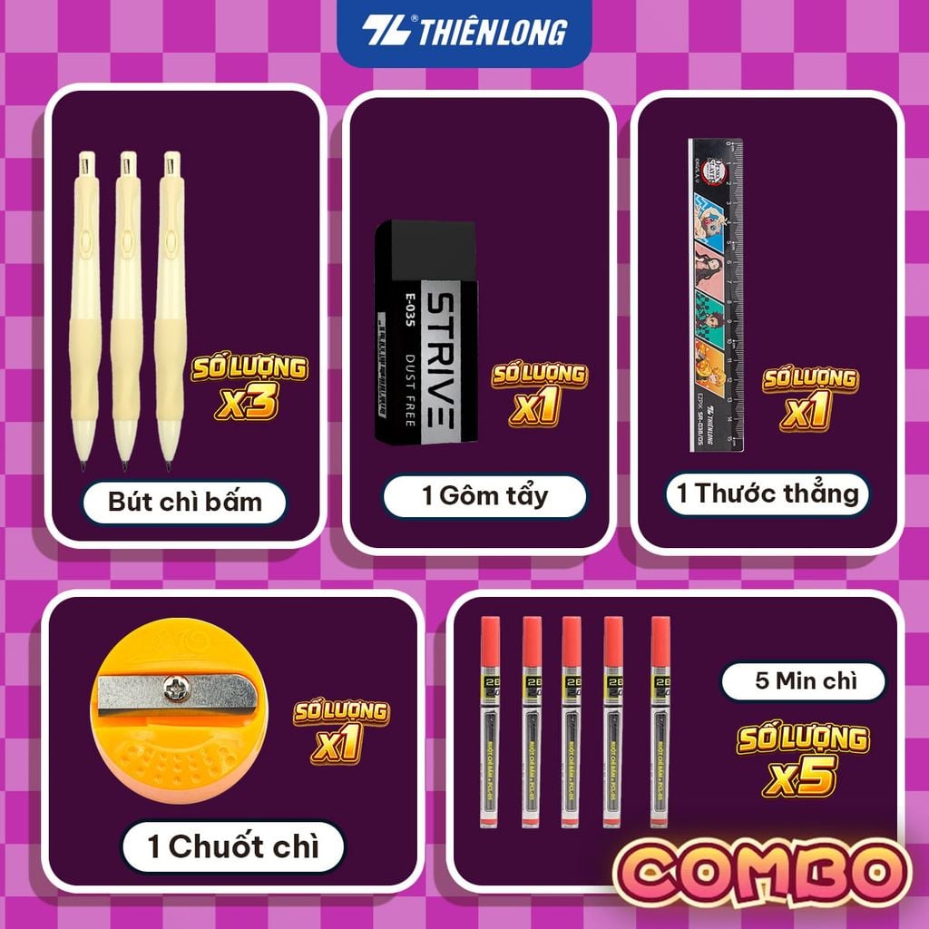 COMBO BÚT CHÌ THIÊN LONG HB/2B/3B/4B BÁM DÍNH TỐT PHÙ HỢP VẼ PHÁC THẢO, LÀM TRẮC NGHIỆM, AN TOÀN TUYỆT ĐỐI - KÈM GÔM, CHUỐT CHÌ, THƯỚC - GIAO MẪU NGẪU NHIÊN