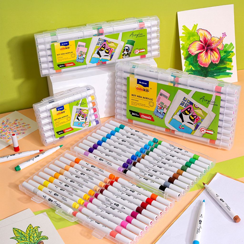 Acrylic Markers/ Bút sơn/ Bút lông 12/24/36 màu ThiênLong Colokit - Màu sắc tươi sáng, Không thấm qua mặt giấy