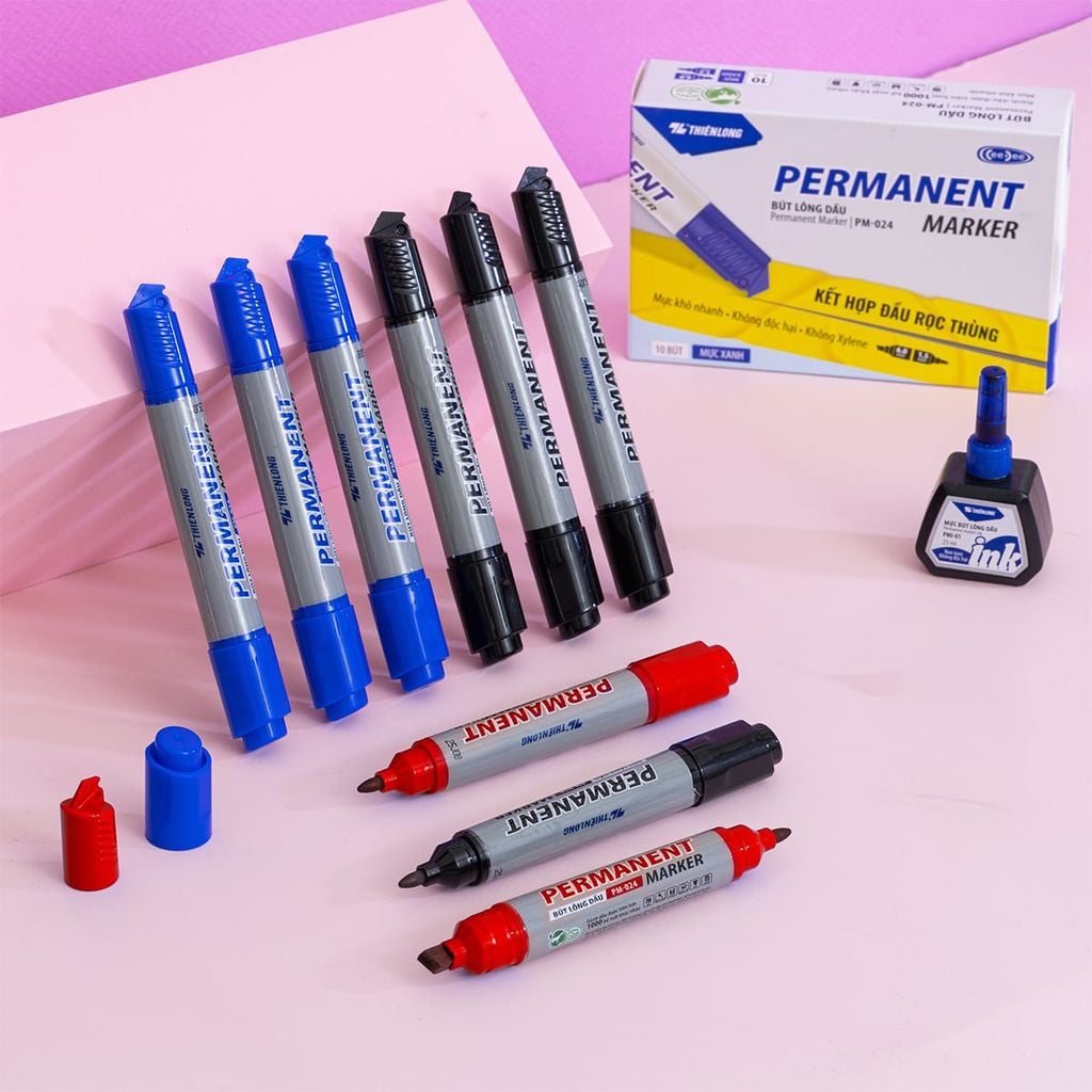 Bút lông dầu Thiên Long 2 đầu mực - Permanent Marker PM-024 - Kết hợp đầu rọc thùng