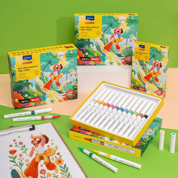 Acrylic Markers Bút sơn/ Bút lông 6/12/24 màu ThiênLong Colokit - Màu sắc tươi sáng, Mượt tay đều màu