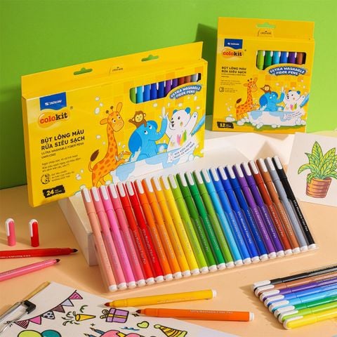 Bút lông 12/24 màu rửa siêu sạch - Ultra Washable Fiber Pen Thiên Long Colokit