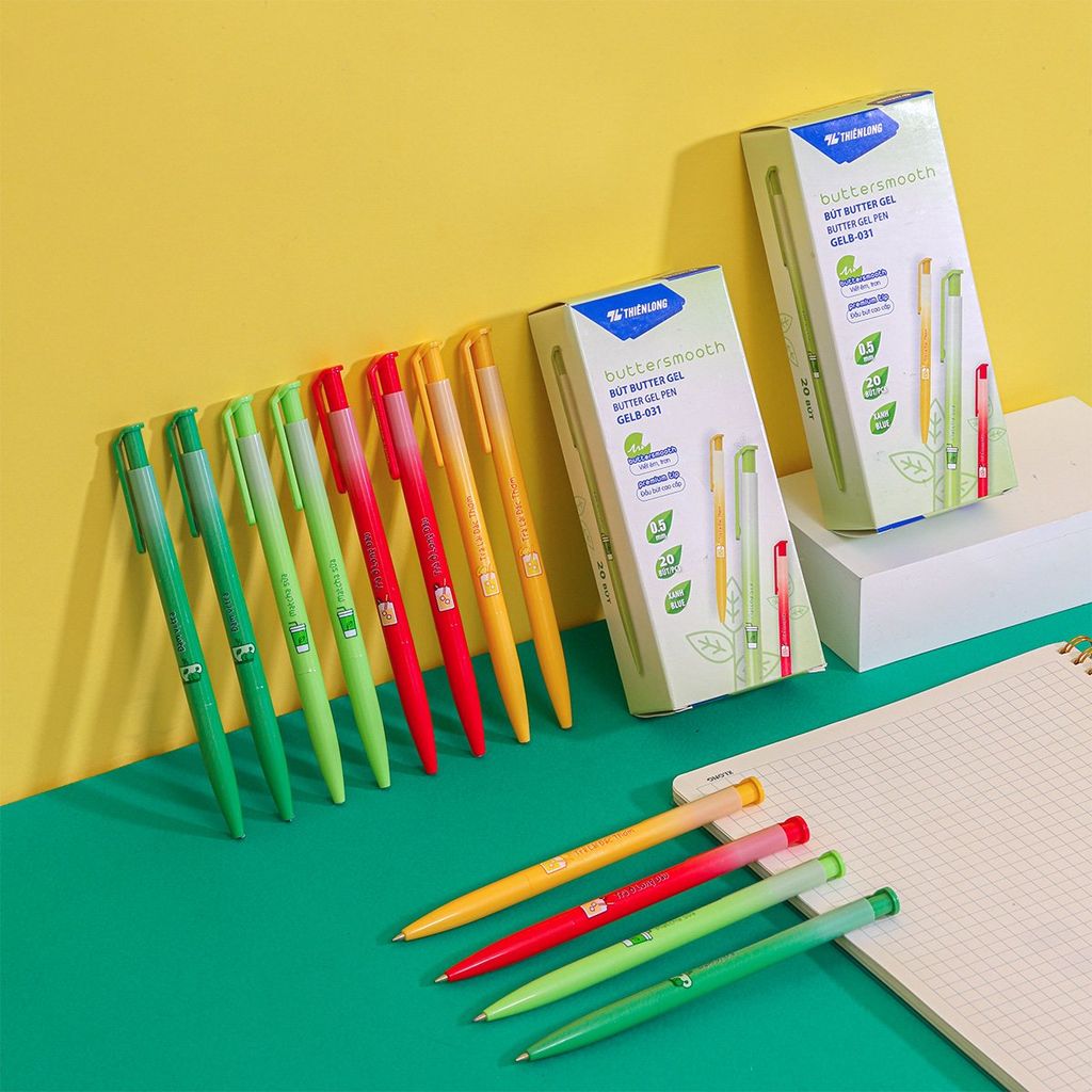 Combo 5/10/20 Bút gel B - Buttersmooth Gel Thiên Long GELB-031 - Premium Tip viết êm, trơn - Mực Xanh - Phiên bản Trà - Thân ngẫu nhiên